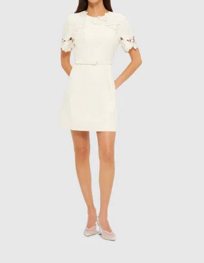 Leo Lin Aurelie Applique Short Sleeve Mini Dress In Cream In White