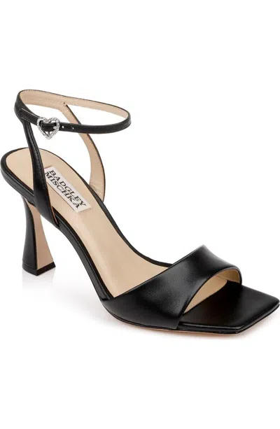 Badgley Mischka Cady Sandal Women 8 Black Leather Square Toe Spool Heel Khd1600