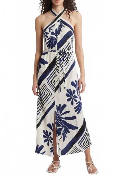 Ciebon Brynlee Printed Halter Maxi Dress In Navy Multi In Blue