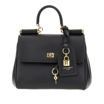 Dolce & Gabbana My Sicily Leather Shoulder Bag In Black
