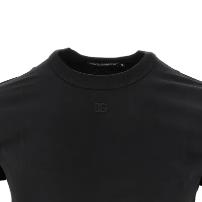 Dolce & Gabbana Dg Embroidery Stretch Jersey T-shirt In Black