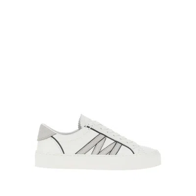 Moncler Sneakers Monaco2 En Cuir Pailleté In White