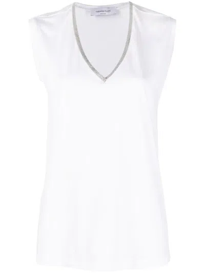 Fabiana Filippi Chic Cotton Jersey T-shirt With Elegant V-neck And Subtle Detailing