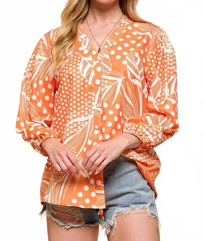 Cezele Casual Color Print Blouse In Orange