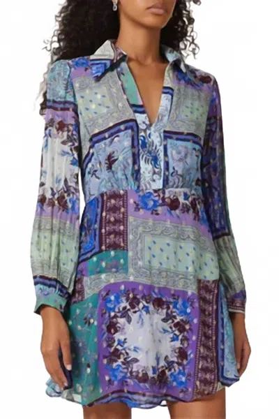 Rixo London Indy Patchwork Mini Dress In Viscose Chiffon Blue In Multi