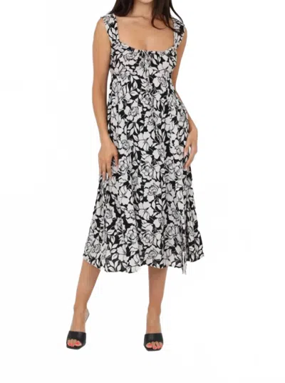 Angie Floral Midi Dress In Black/white In Multi