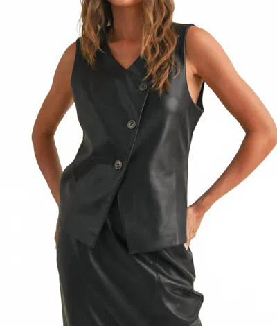 Miou Muse Asymmetric Leather Vest In Black In Black