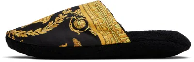 Versace Black 'i Heart Baroque' Slippers