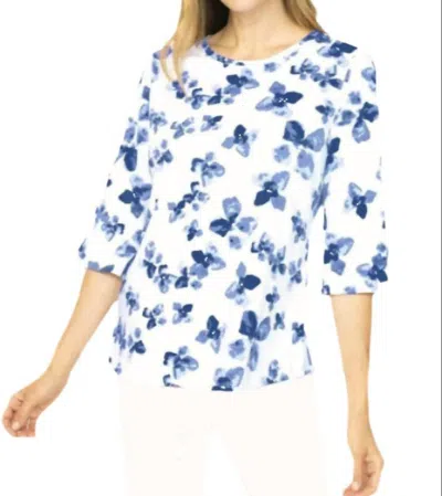 Habitat Posey Passion Elbow Sleeve Top In Navy In White