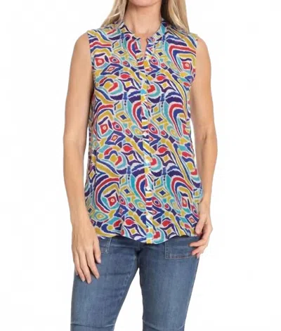 Apny Button Up Tank Top In Ikat Multi In Multi