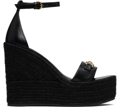 Versace Black Wedges With High Heel And Medusa Detail On The Front In Leather Woman