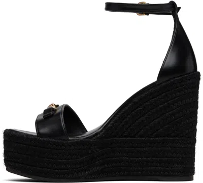 Versace Black Wedges With High Heel And Medusa Detail On The Front In Leather Woman