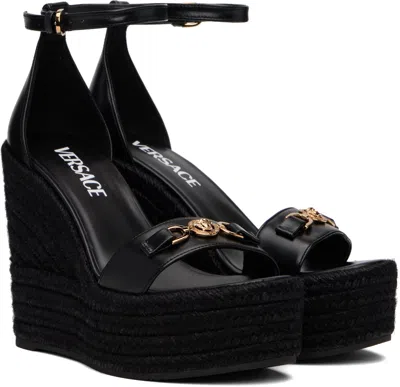 Versace Black Wedges With High Heel And Medusa Detail On The Front In Leather Woman