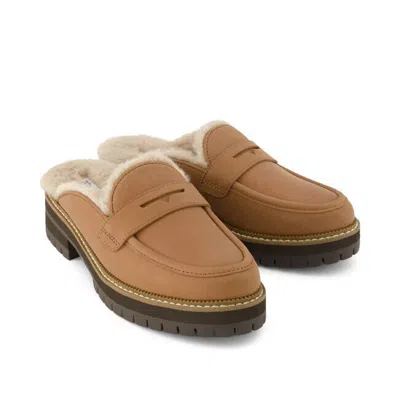 Toms Cara 10021732 Loafer Womens 7.5 Brown Leather Faux Fur Slip On Mule Khd1522