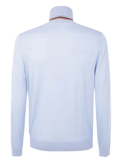 Paul Smith Merino-wool Striped-collar Sweater In Blue