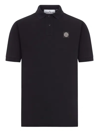 Stone Island Black Piquet Polo Shirt In Black