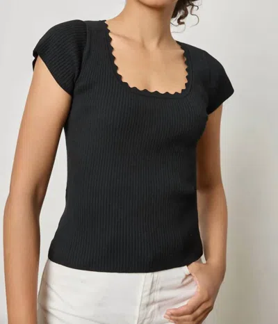 Lilla P Cap Sleeve Scallop Neck Sweater In Black