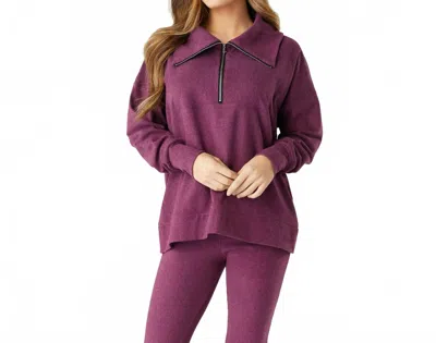 Coco + Carmen Weekend Brushed Half Zip Collar Top In Berry In Purple