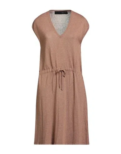 Messagerie Woman Mini Dress Brown Size L/xl Linen, Viscose, Cotton In Brown