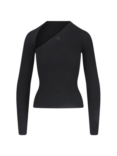 Courrèges Slash Logo Top In Black Fabric In Black
