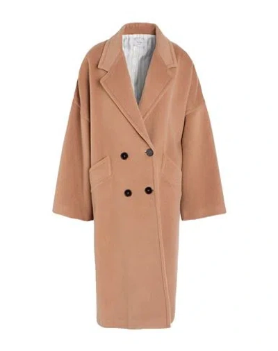 Alysi Woman Coat Camel Size 4 Alpaca Wool, Virgin Wool, Polyamide