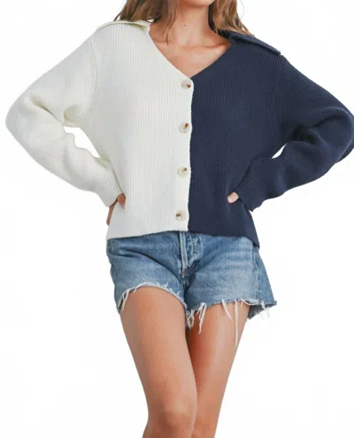 Buttermelon Two Tone V-neck Cardigan In Ivory/navy