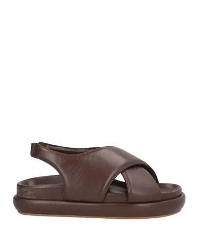 Gia Borghini Woman Sandals Chocolate Brown Size 8 Leather In Brown
