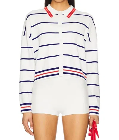Central Park West Nautical Stripe Polo Shirt In Ivory Multi In White