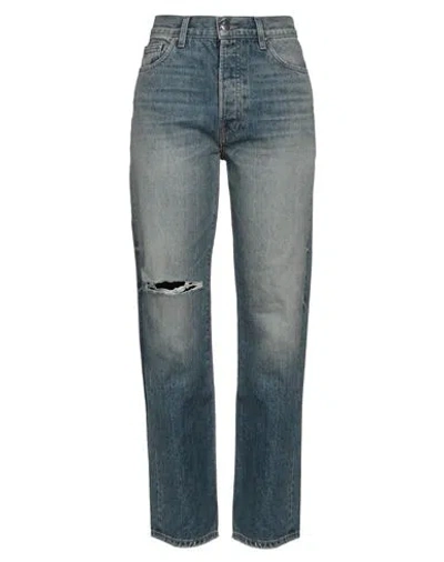 Amiri Woman Jeans Blue Size 31 Cotton, Cow Leather
