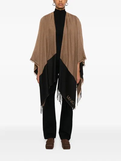 Liu •jo Poncho With Logo And Fringes In Brown