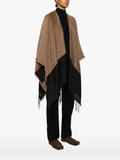 Liu •jo Poncho With Logo And Fringes In Brown
