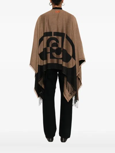 Liu •jo Poncho With Logo And Fringes In Brown