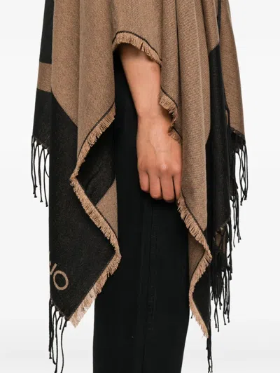 Liu •jo Poncho With Logo And Fringes In Brown