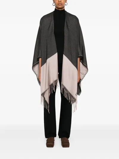 Liu •jo Poncho With Logo And Fringes In Black