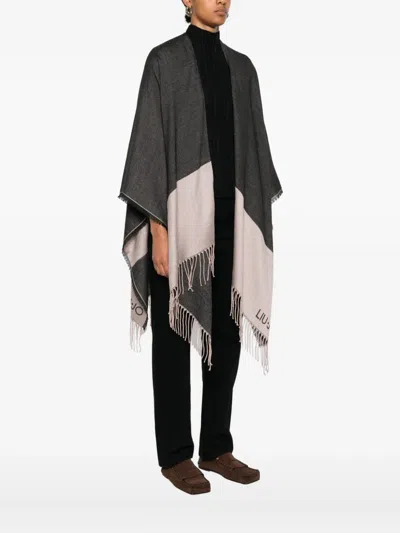 Liu •jo Poncho With Logo And Fringes In Black
