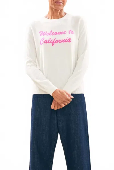 Jumper1234 Welcome To California Crew Sweater In Cream And Neon Pink In White