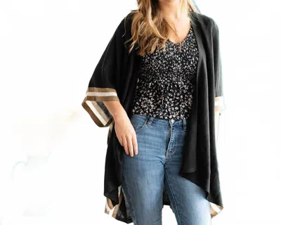 Viv & Lou Preppy Stripe Lindsey Ruana Wrap In Black/tan/cream