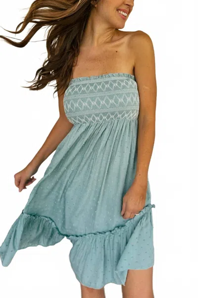 Hem & Thread Off Shoulder Mini Dress Or Maxi Skirt In Green In Blue