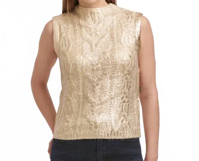 Dear John Denim Tatiana Round Neck Sleeveless Fitted Sweater In Ivory With Rose Gold In Gold