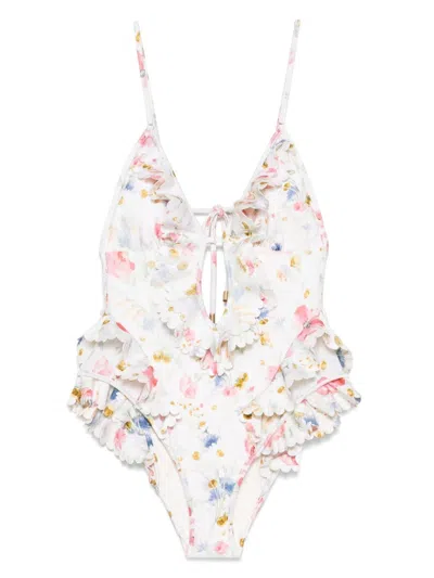 Zimmermann Lucky Printed Swimsuit In White