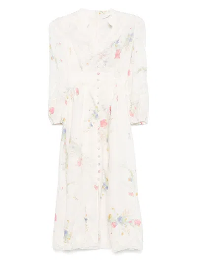 Zimmermann Lucky Floral Linen Lace Midi Dress In White