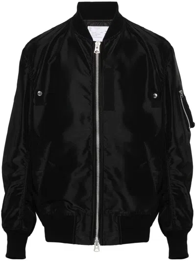 Sacai Nylon Bomber Jacket In Black