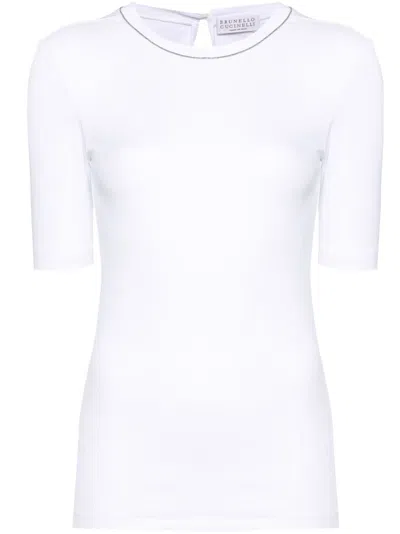 Brunello Cucinelli Woman T-shirt White Size Xl Cotton, Elastane, Brass In White