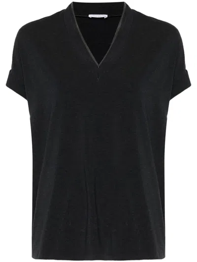 Brunello Cucinelli Women Monili Collar Vneck Tee Shirt In Black