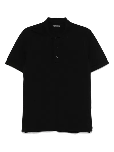 Tom Ford Slim-fit Lyocell And Cotton-blend Piqué Polo Shirt In Black