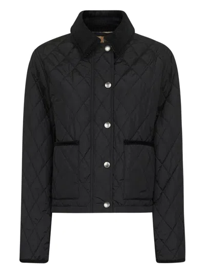 Burberry Oldham Black Quilted Jacket With Corduroy Collar In Tech Fabric Woman In Black