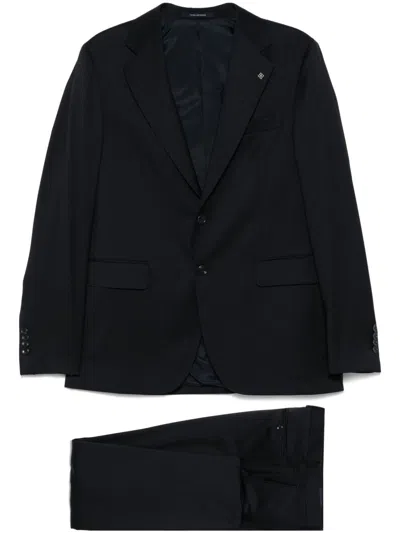 Tagliatore Black Suit In Virgin Wool With Single-breasted Jacket And Trousers In Blue