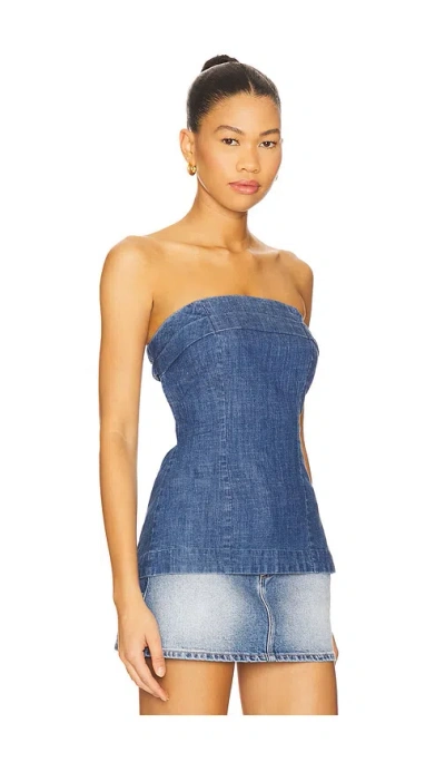 Free People Lora Lace-up Denim Tube Top In Blue