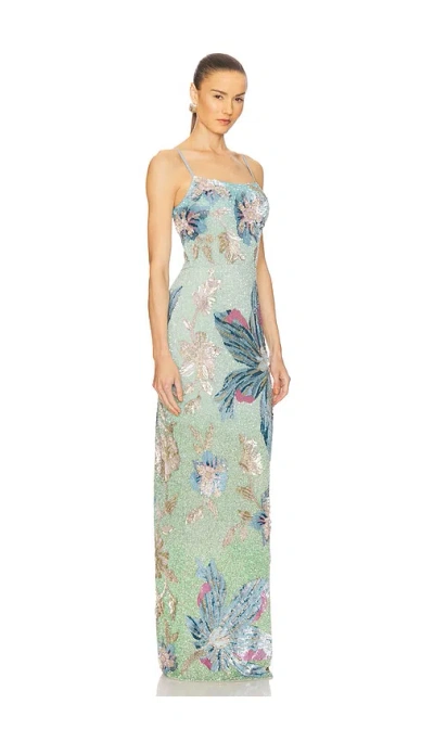 La Fuori Cascade Floralia Fully Embroidered Gown In Gray