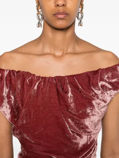 Vivienne Westwood Off-shoulder Velvet Midi Dress In Brown
